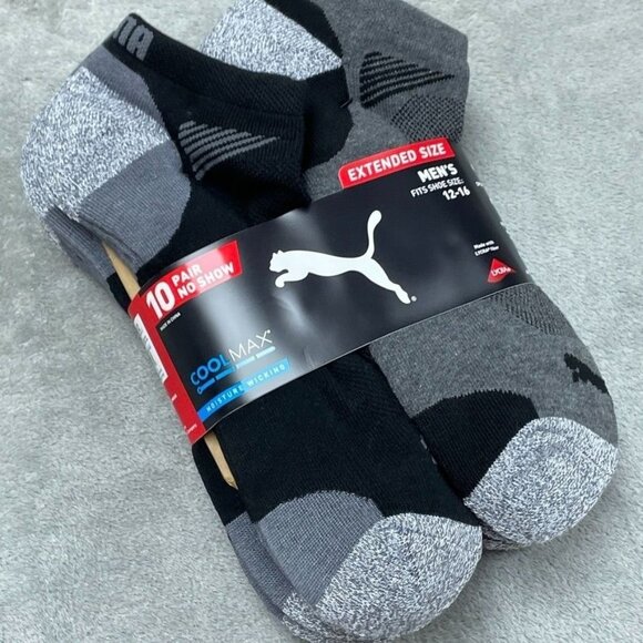 Puma Mens CoolMax No Show Socks 10-Pairs 12-16 Moisture Wicking a0424 - Picture 1 of 5